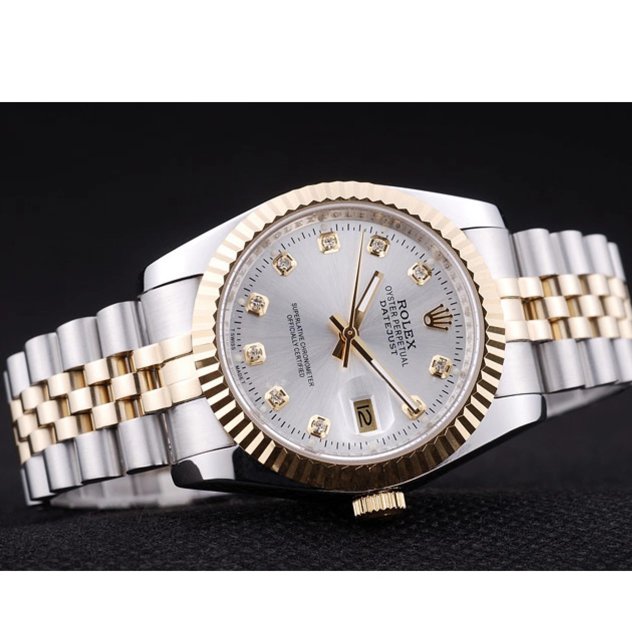 MiroTime 0710 Rolex Datejust Silver Dial Diamonds Ribbed Bezel 7454